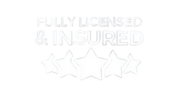 Text reads "Fully Licensed & Insured" above five outlined stars on a transparent background.